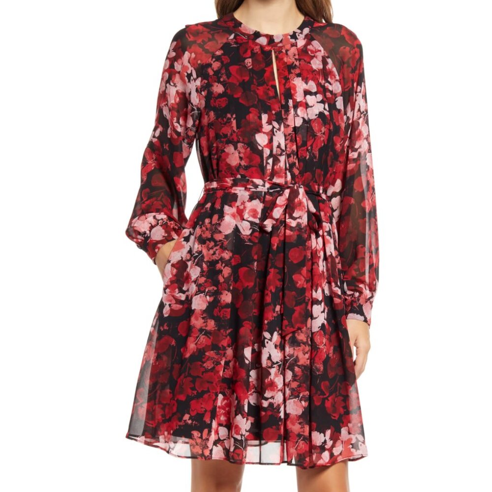 Donna Ricco Red and Black Floral Dress, size 8, NWT